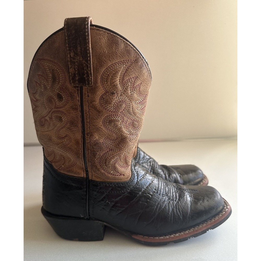 Dan Post Black Brown Leather Cowboy Western Boots DPC2944 Childs Size 1D Square - Picture 2 of 14